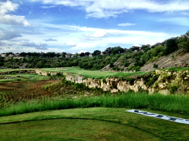 The tee shot from the 18th tee box